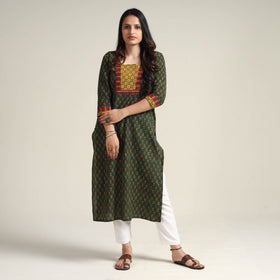 Green - Ajrakh Block Printed Cotton Long Kurta