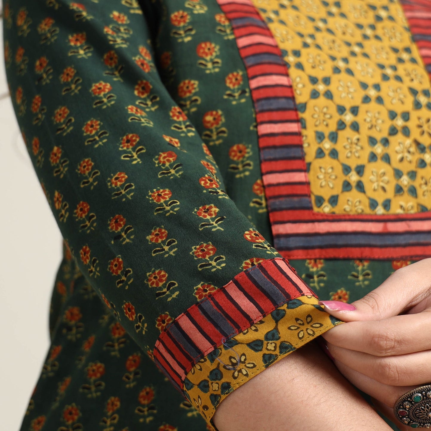 Green - Ajrakh Block Printed Cotton Long Kurta