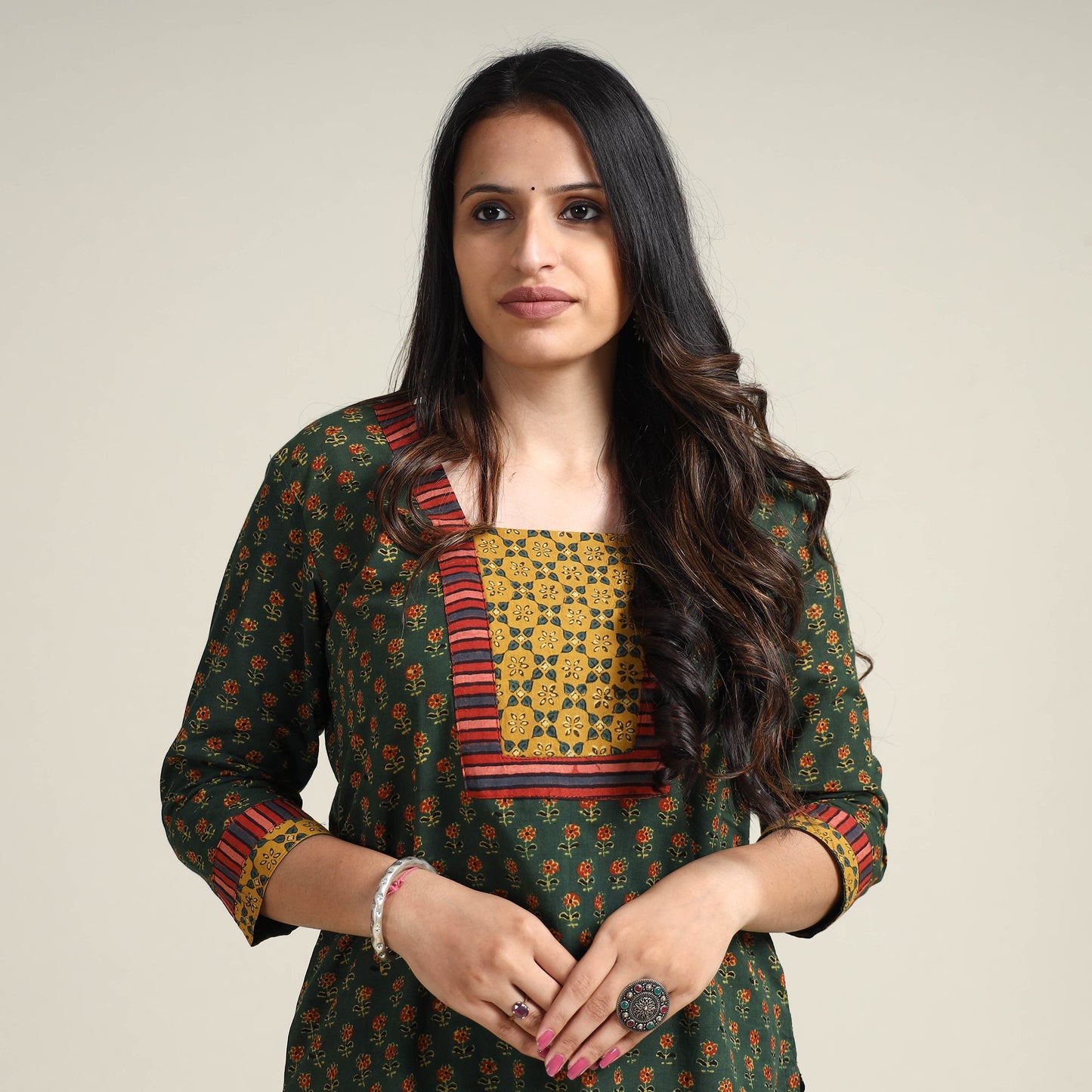Green - Ajrakh Block Printed Cotton Long Kurta