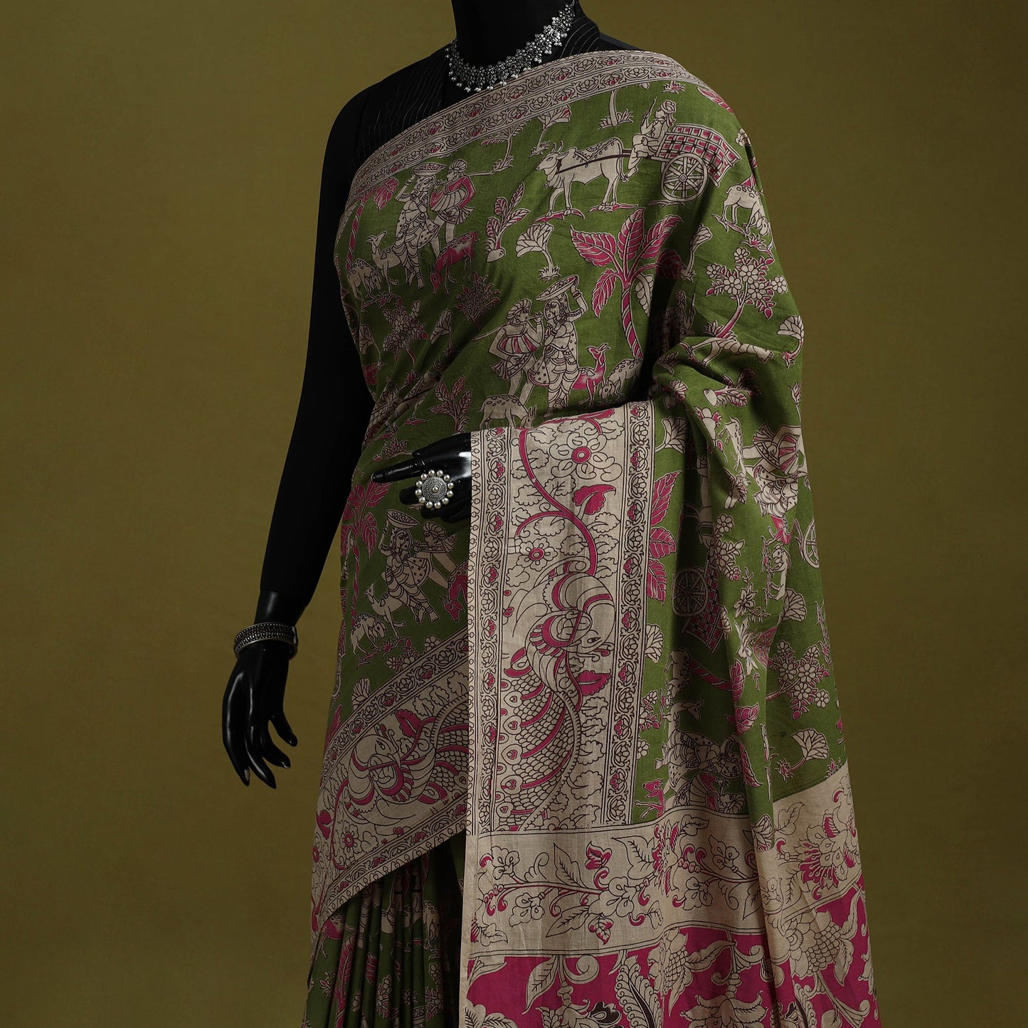 Printed cotton nellore kalamkari saree 10 - handcrafted