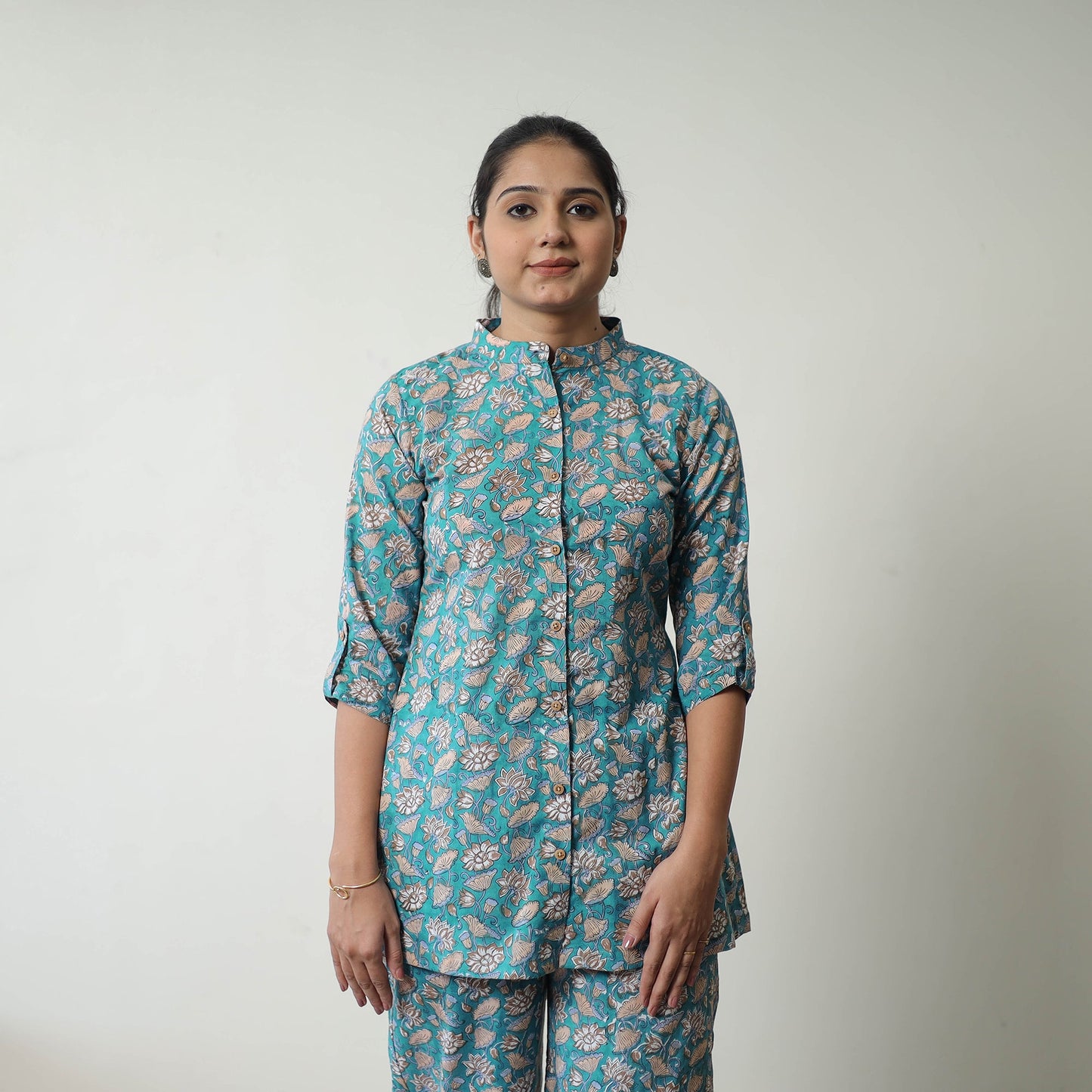 Green - printed cotton sanganeri co-ord set 09 - handcrafted