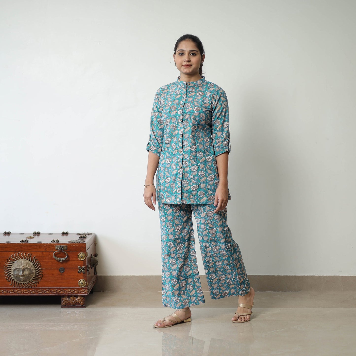 Green - printed cotton sanganeri co-ord set 09 - handcrafted