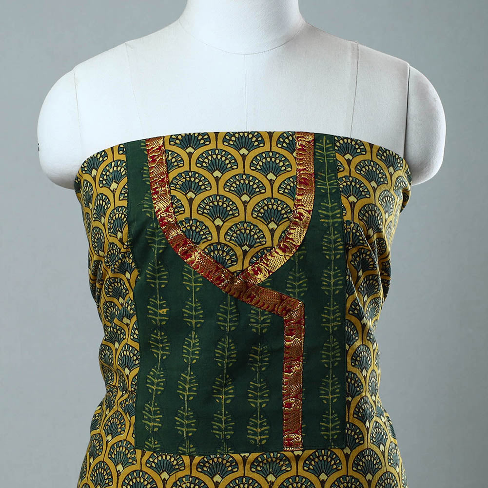 Green - Block Printed Cotton Ajrakh Kurta Material (2.8 meter) 01