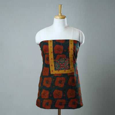 Buy Green Block Print Cotton Ajrakh Kurta Material Online