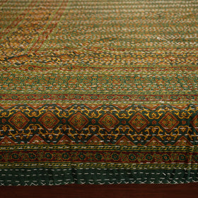  Ajrakh Block Printed Kantha Work Cotton Double Bed Cover Online at iTokri.com