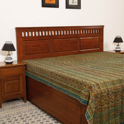  Ajrakh Block Printed Kantha Work Cotton Double Bed Cover Online at iTokri.com