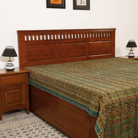  Ajrakh Block Printed Kantha Work Cotton Double Bed Cover Online at iTokri.com