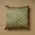 Green - Ajrakh Block Printed Mashru Silk Cushion Cover (16 x 16 in)
