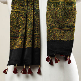 Buy Ajrakh Block Printed Mashru Silk Stole with Tassels Online at iTokri.com