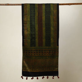 Buy Ajrakh Block Printed Mashru Silk Stole with Tassels Online at iTokri.com