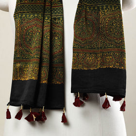 Buy Ajrakh Block Printed Mashru Silk Stole with Tassels Online at iTokri.com