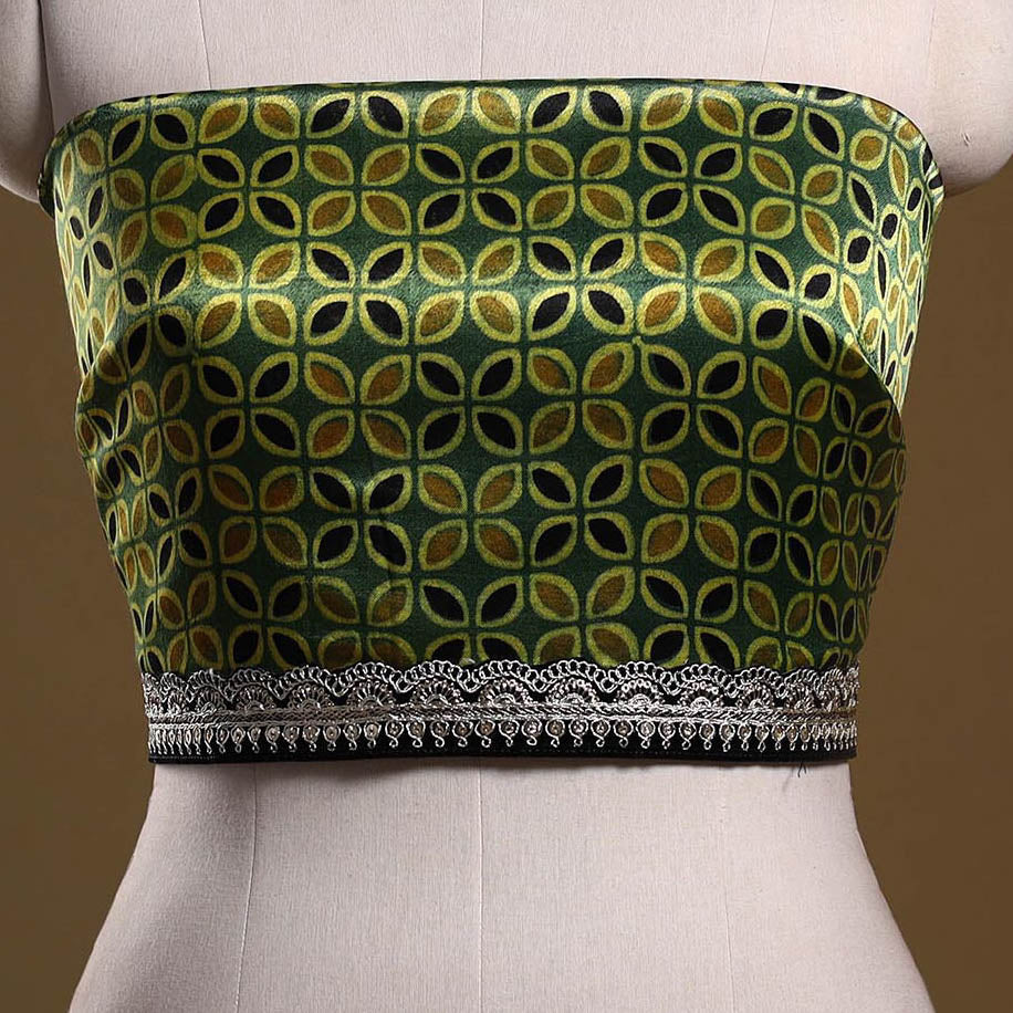 Printed modal silk blouse piece with lace work 18