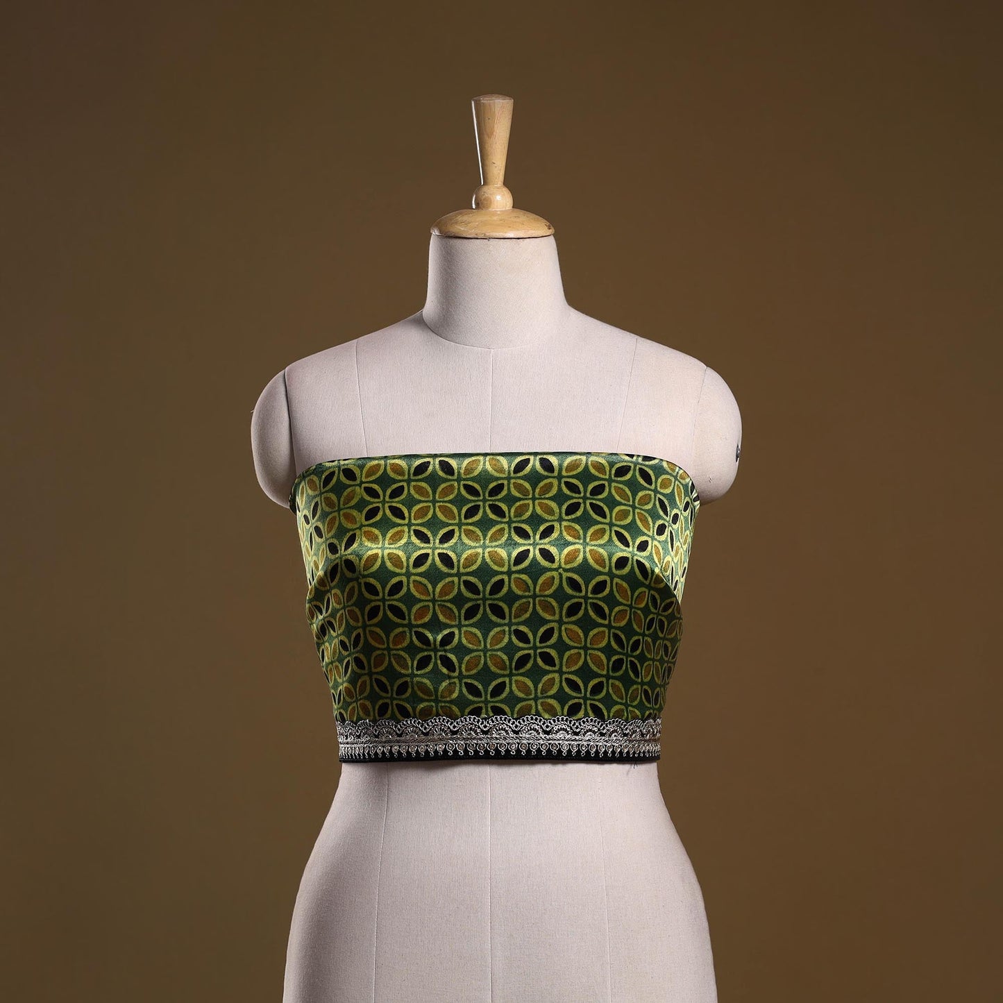 Printed modal silk blouse piece with lace work 18