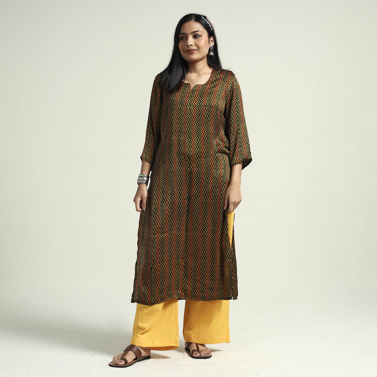  Ajrakh Block Printed Modal Silk Kurta with Palazzo Set 