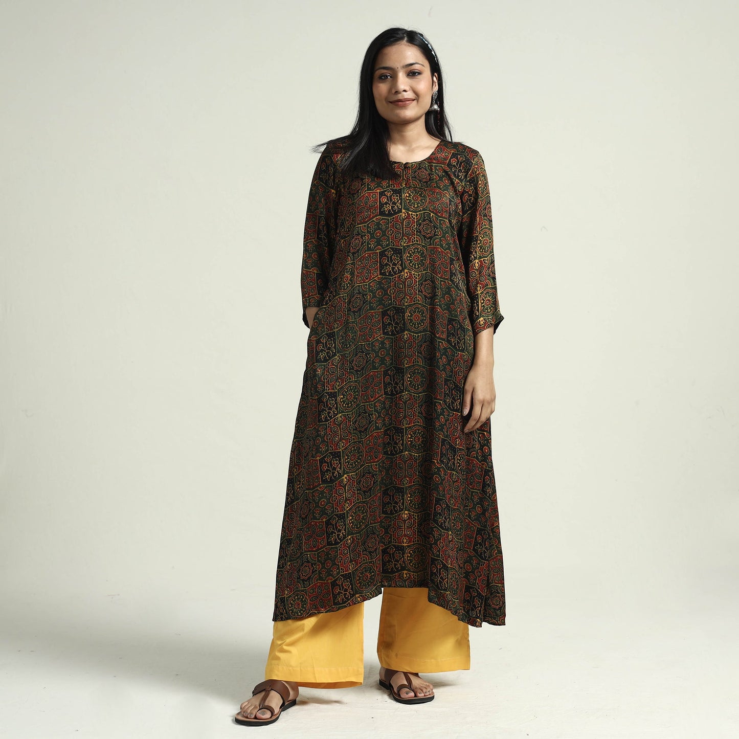 Buy Ajrakh Block Printed Modal Silk Kurta with Palazzo Set Online at iTokri.com