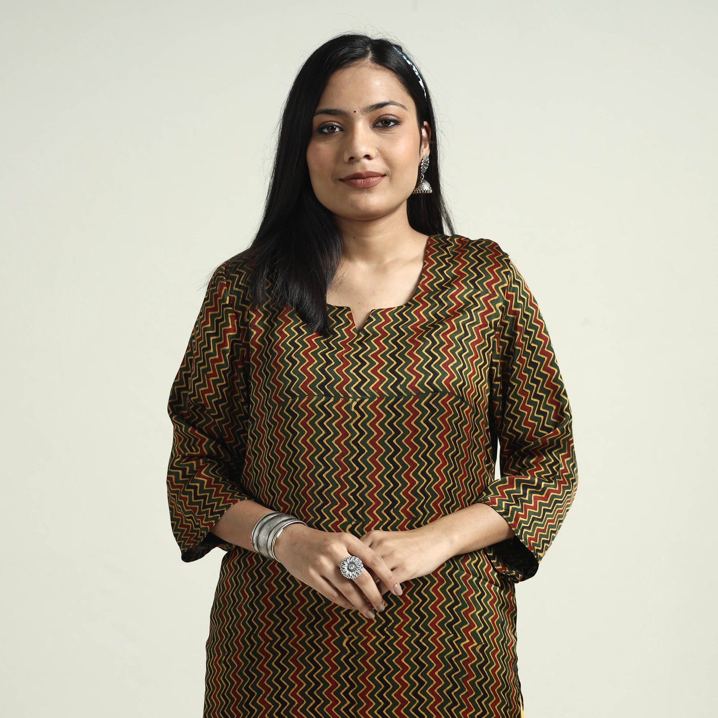  Ajrakh Block Printed Modal Silk Kurta with Palazzo Set 