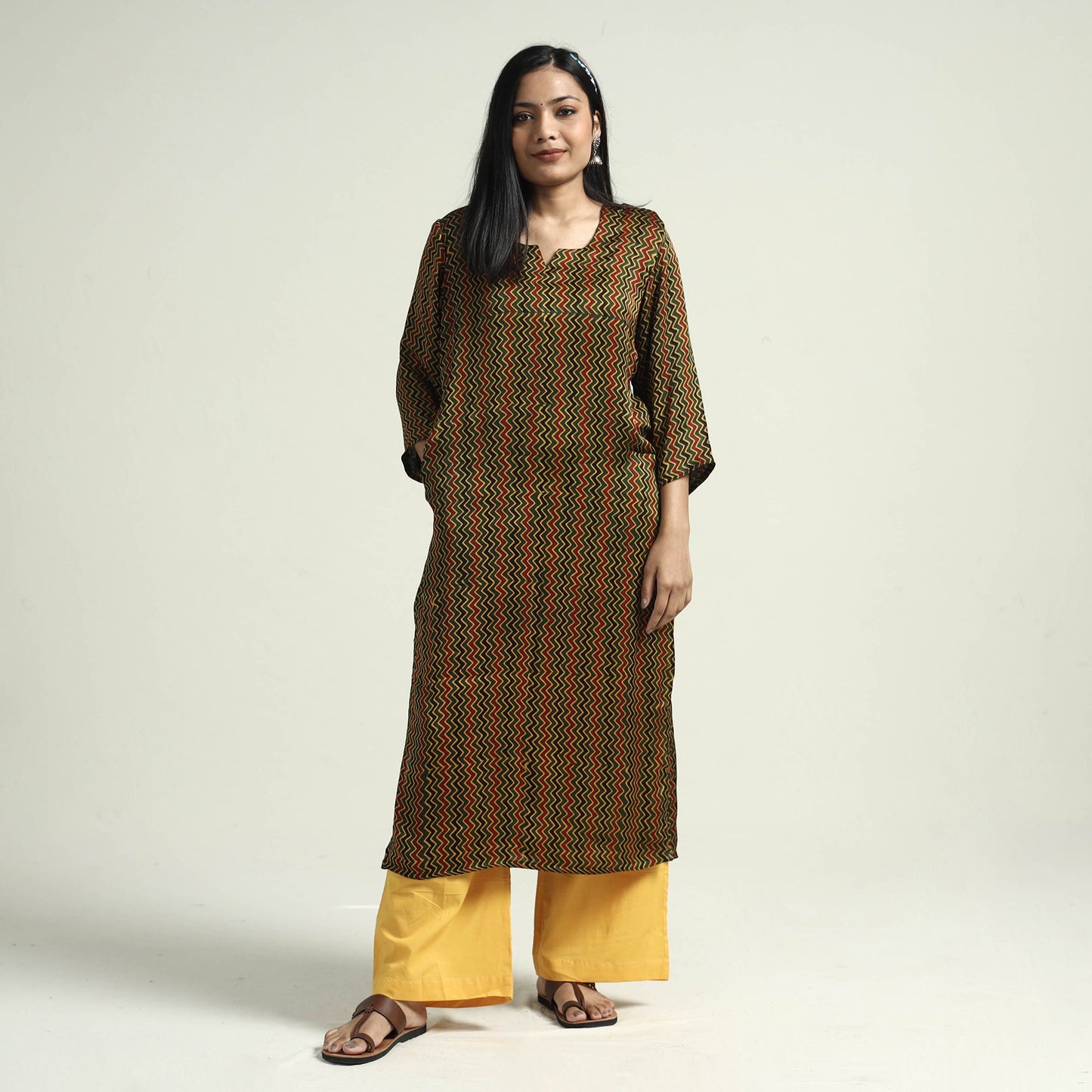  Ajrakh Block Printed Modal Silk Kurta with Palazzo Set 