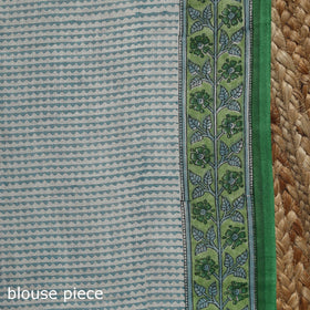 Green - printed mul cotton sanganeri saree - handcrafted