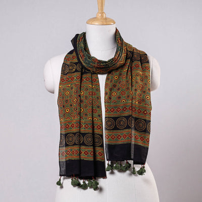 Buy  Ajrakh Block Printing Mul Cotton Stole With Tassels Online at iTokri.com