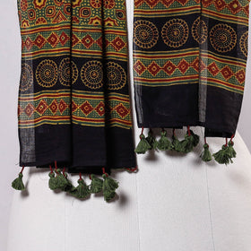 Buy  Ajrakh Block Printing Mul Cotton Stole With Tassels Online at iTokri.com