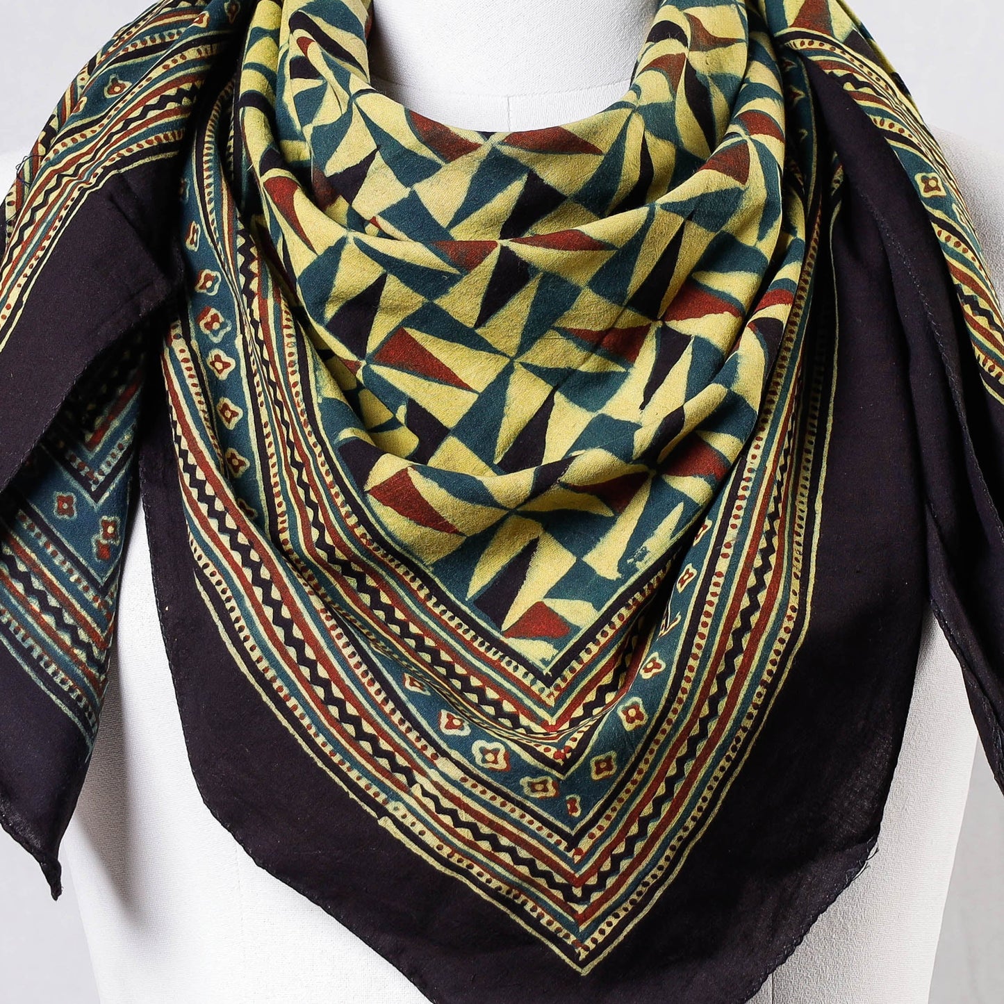 Green Ajrakh Block Printing Cotton Scarf from Kutch 