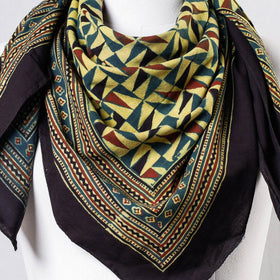 Green Ajrakh Block Printing Cotton Scarf from Kutch 