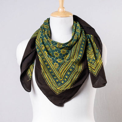 Green Ajrakh Block Printing Cotton Scarf from Kutch 