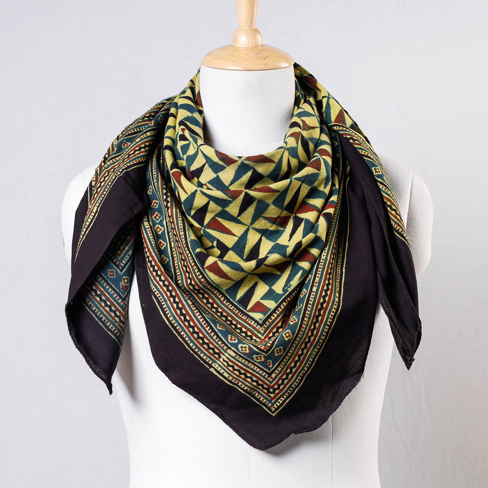 Green Ajrakh Block Printing Cotton Scarf from Kutch 