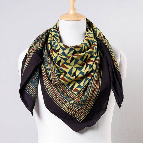 Green Ajrakh Block Printing Cotton Scarf from Kutch 