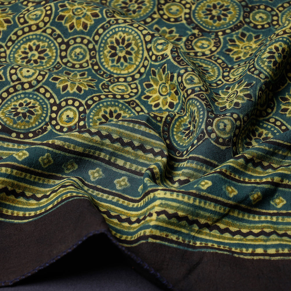 Green Ajrakh Block Printing Cotton Scarf from Kutch 
