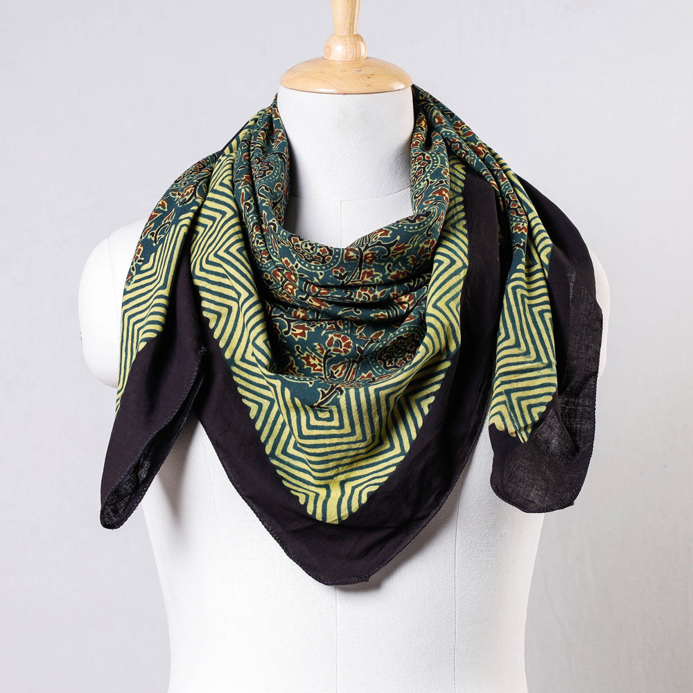 Green Ajrakh Block Printing Cotton Scarf from Kutch 