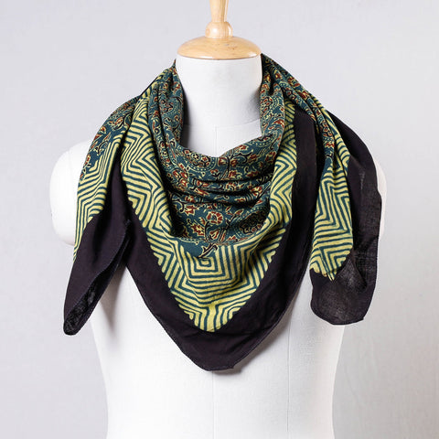 Green Ajrakh Block Printing Cotton Scarf from Kutch 