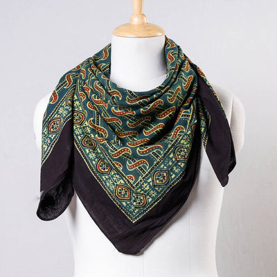 Green Ajrakh Block Printing Cotton Scarf from Kutch 
