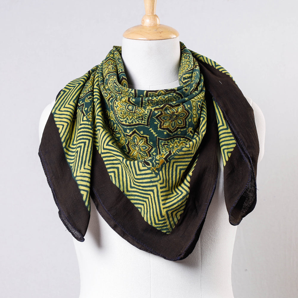 Green Ajrakh Block Printing Cotton Scarf from Kutch 