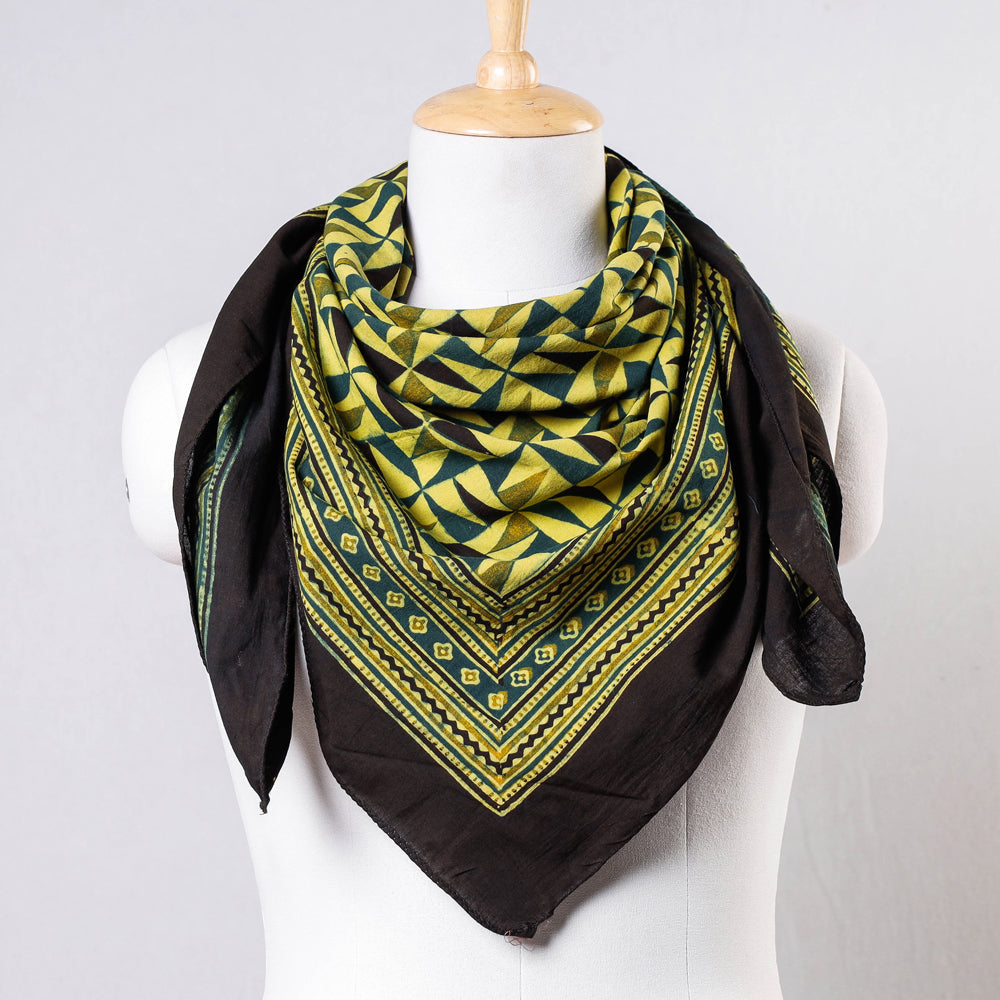 Green Ajrakh Block Printing Cotton Scarf from Kutch 