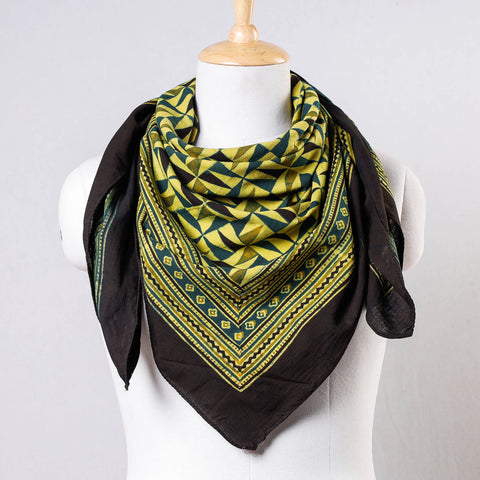 Green Ajrakh Block Printing Cotton Scarf from Kutch 