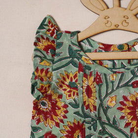 Green - pure cotton baby girls floral top & shorts (6-12