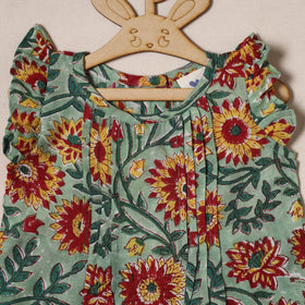 Green - pure cotton baby girls floral top & shorts (6-12