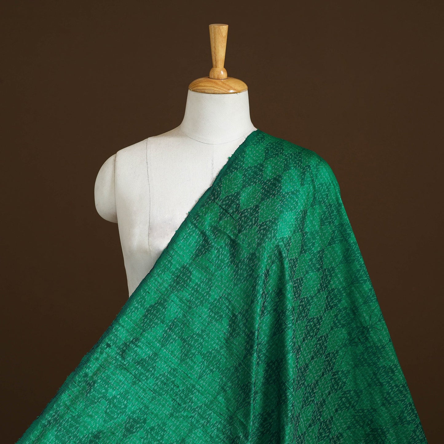 Green - pure handloom raw silk pochampally ikat fabric 03