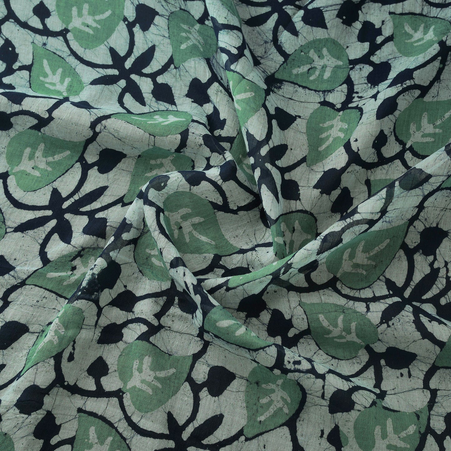 Green - Pure Mul Cotton Kutch Hand Block Batik Print Fabric 09