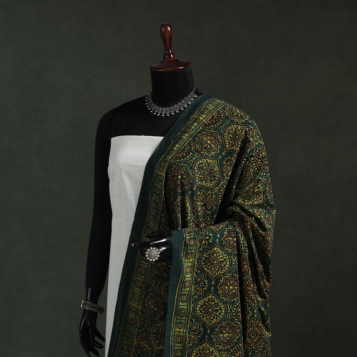 Green - pure mul cotton kutch hand block print natural dyed