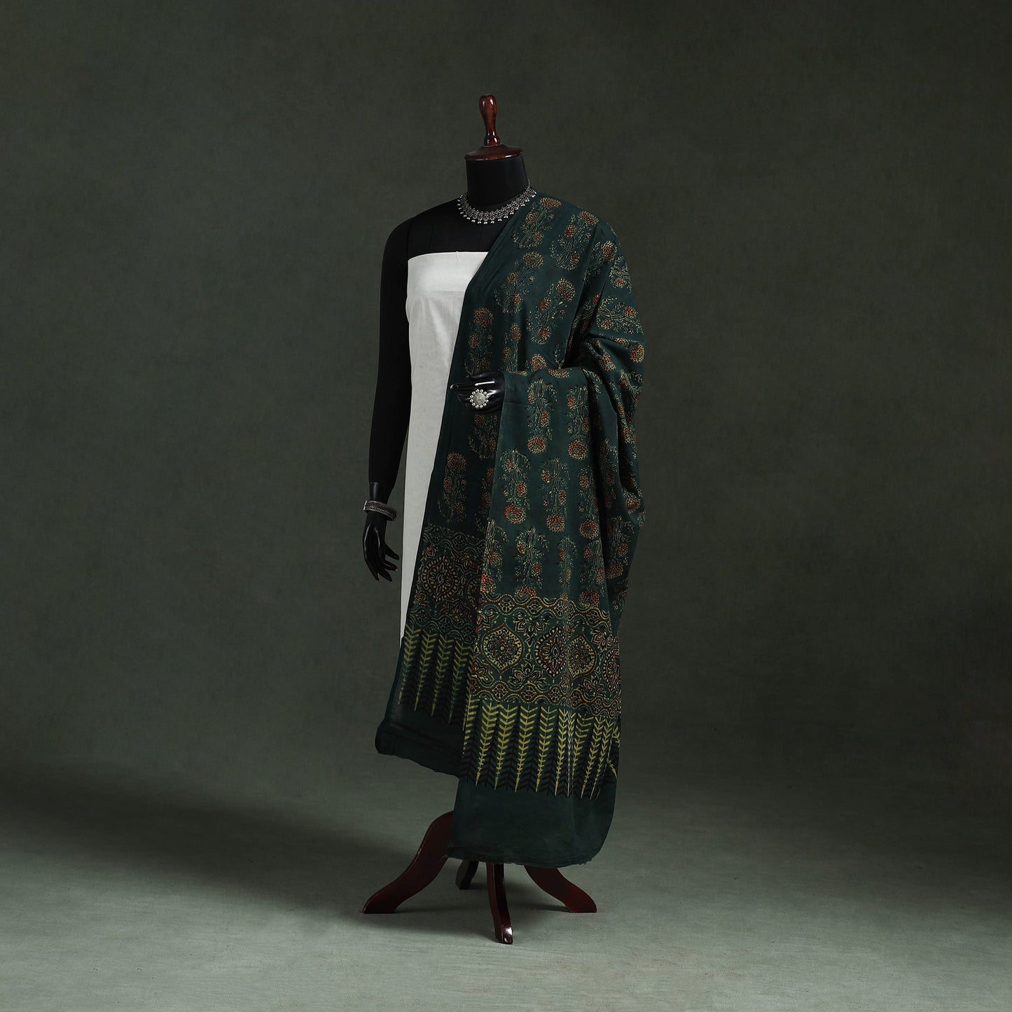 Green - pure mul cotton kutch hand block print natural dyed