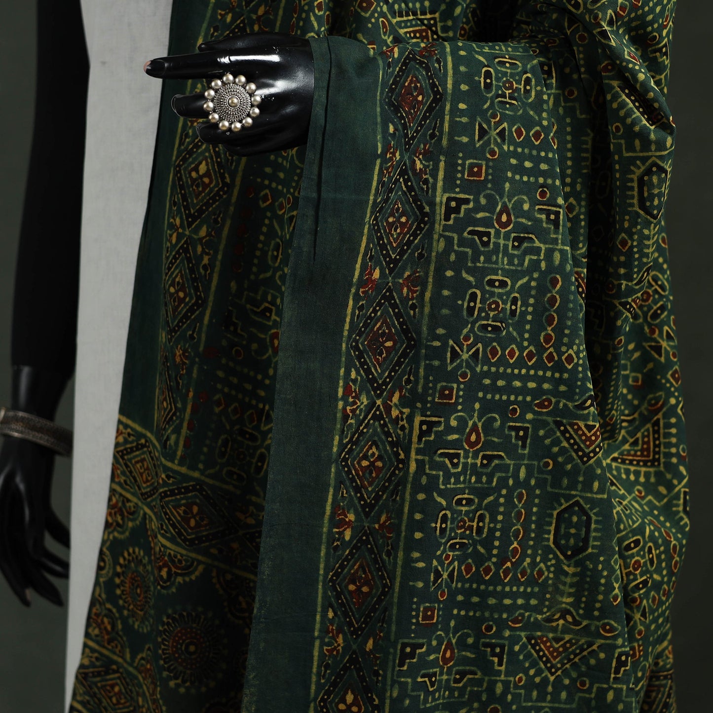 Green - pure mul cotton kutch hand block print natural dyed