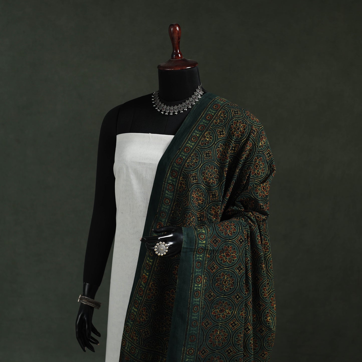 Green - pure mul cotton kutch hand block print natural dyed