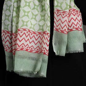  Pure Wool Block Print Green Sanganeri Stole