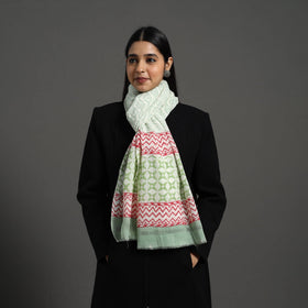  Pure Wool Block Print Green Sanganeri Stole