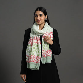  Pure Wool Block Print Green Sanganeri Stole