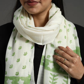 Green - pure wool sanganeri stole 66 - handcrafted