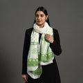 Green - pure wool sanganeri stole 66 - handcrafted
