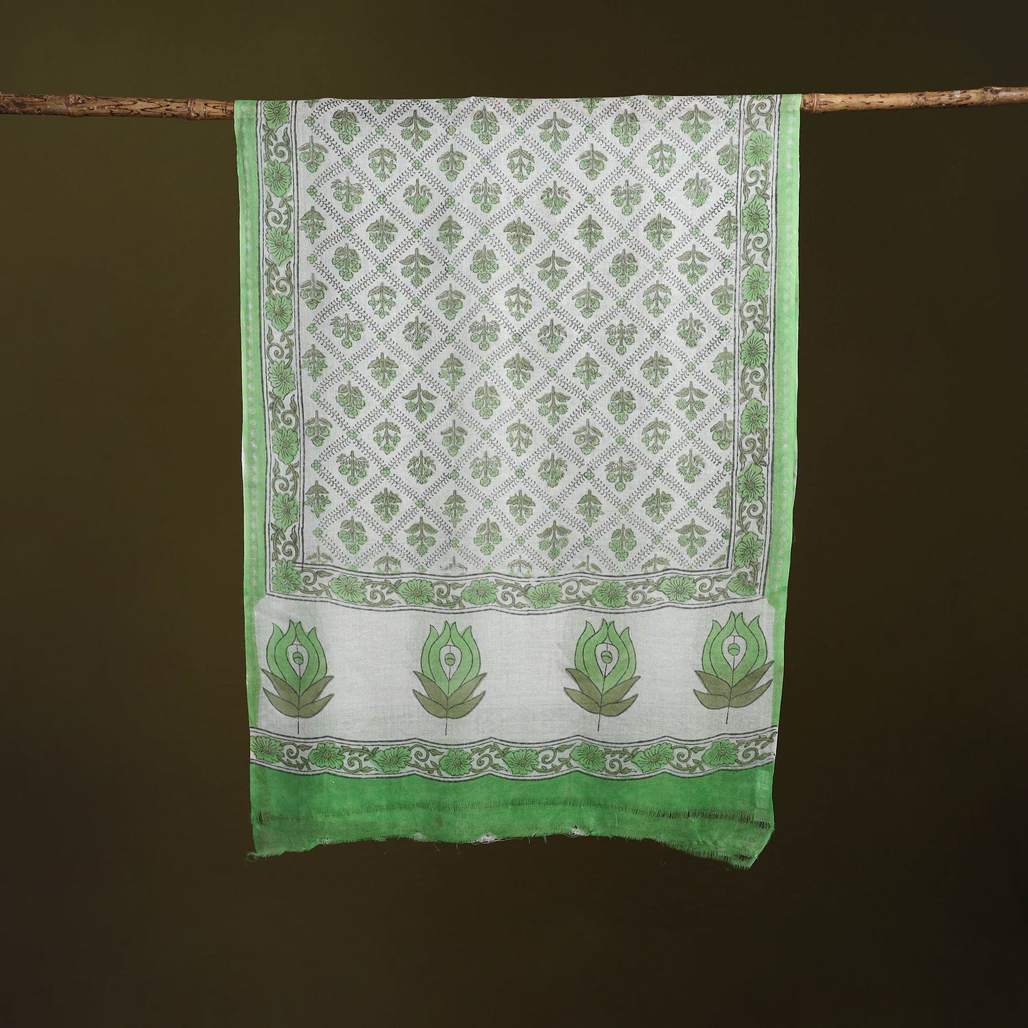 Pure wool hand sanganeri stole 31 - handcrafted